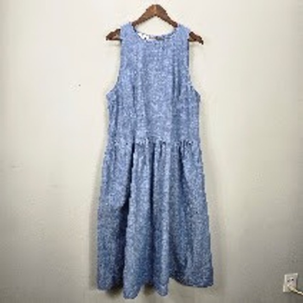 Free Assembly Sleeveless Chambray Drop Waist Midi Dress XXL 2X Blue Cottage